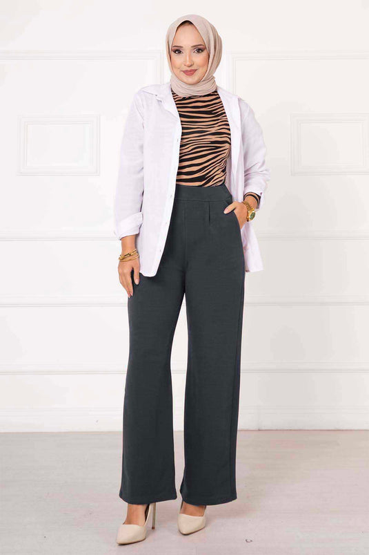 Pantalon Palazzo Plissé Avec Poches Gris