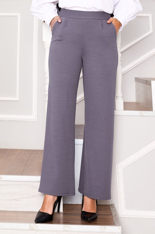 بنطلون بالازو مطوي مع تفاصيل جيوب باللون الرمادي