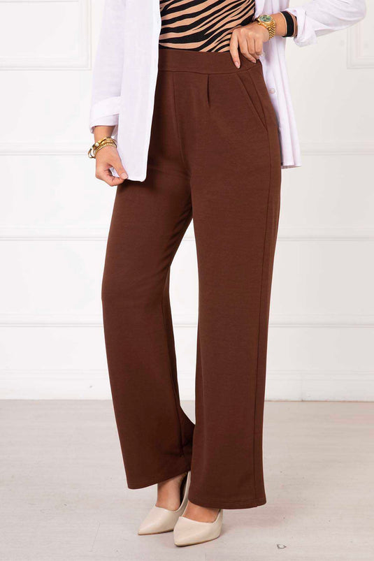 Pantalon Palazzo Plissé Avec Poches Marron