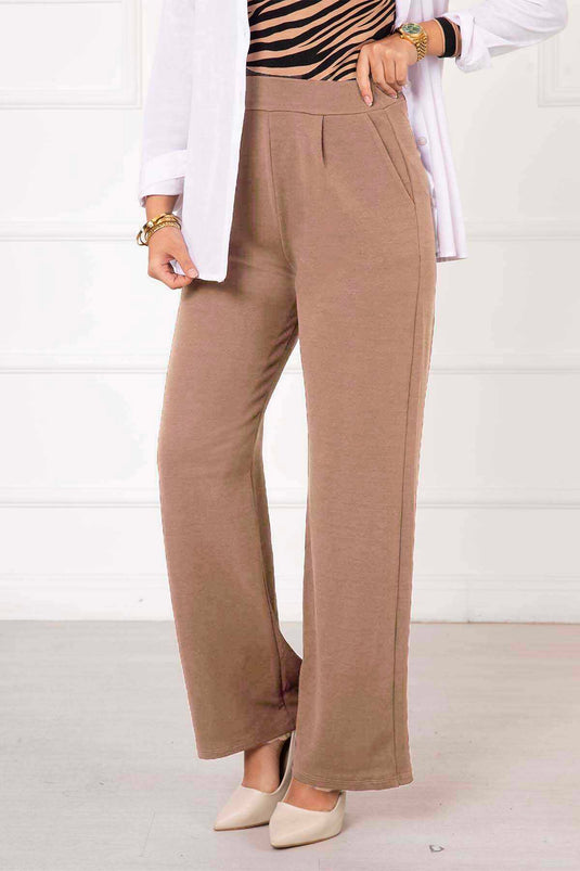 Detailed Pleated Palazzo Pants Beige