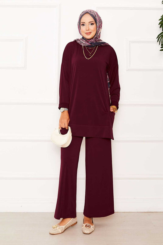 Cep Detaylı Sandy İkili Takım Bordo