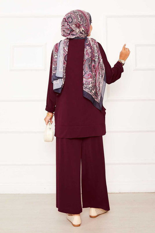 Cep Detaylı Sandy İkili Takım Bordo