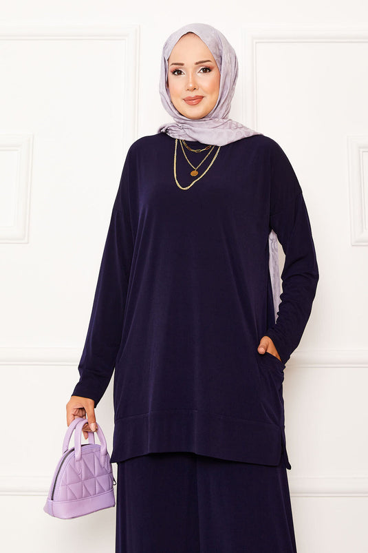 Costume deux pièces Sandy avec poches, bleu marine