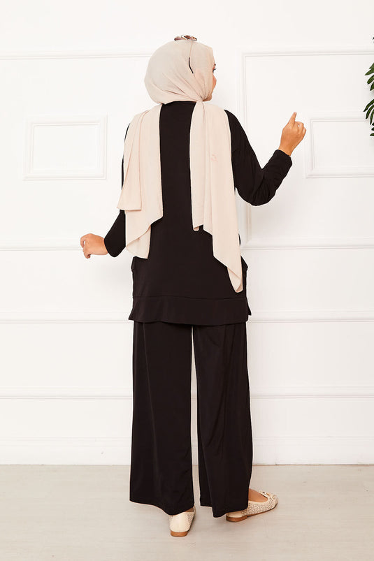 Combinaison deux pièces Sandy avec poches, noire