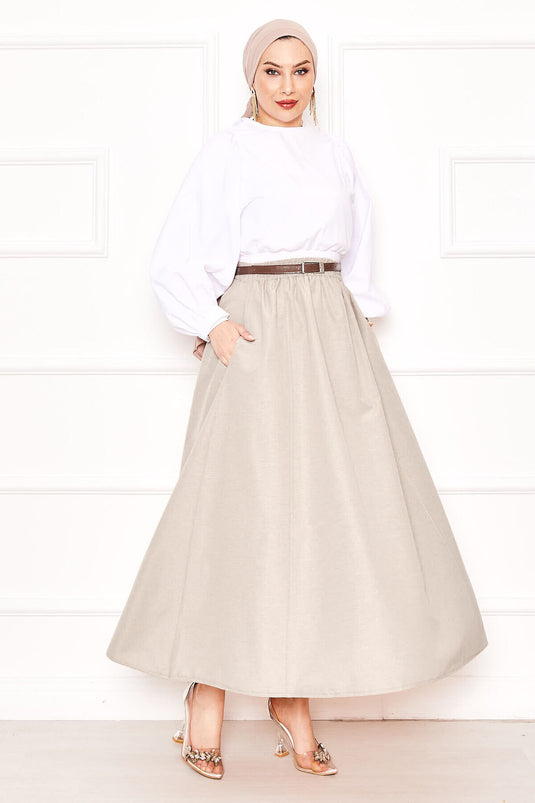 Pocket Detailed Sport Tercotton Skirt Beige