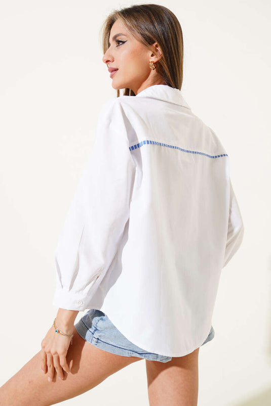 Chemise courte blanche Terikoton à poche ornée