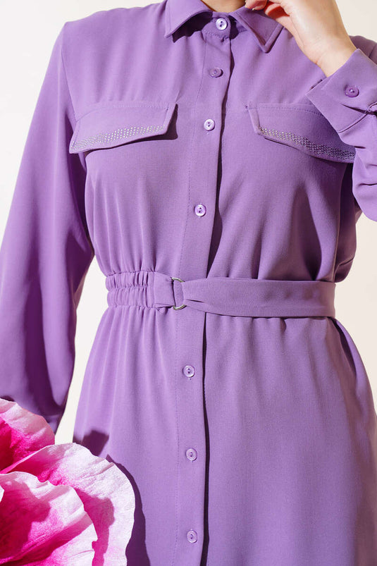 Stone-Embellished Cap Cover Two-Piece Set Purple