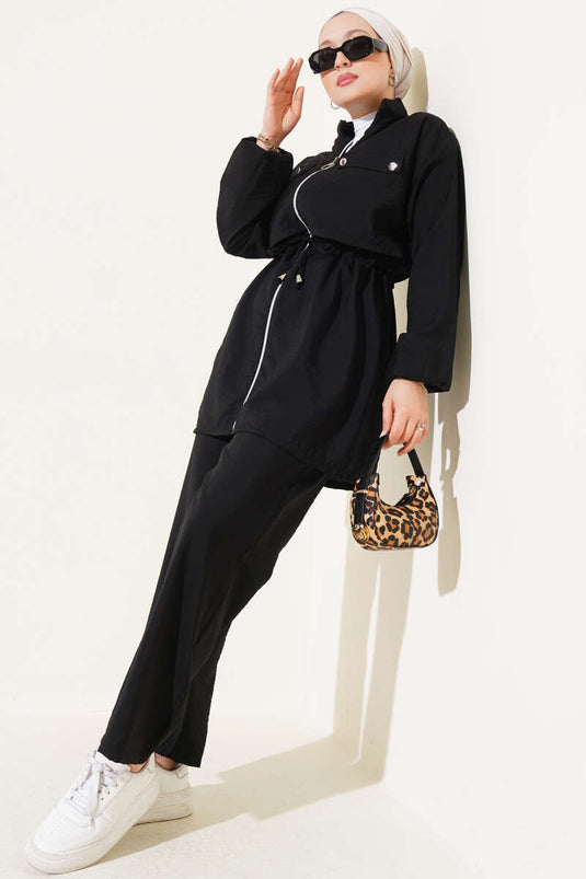 Ensemble deux pièces avec poche et tunnel de taille noir