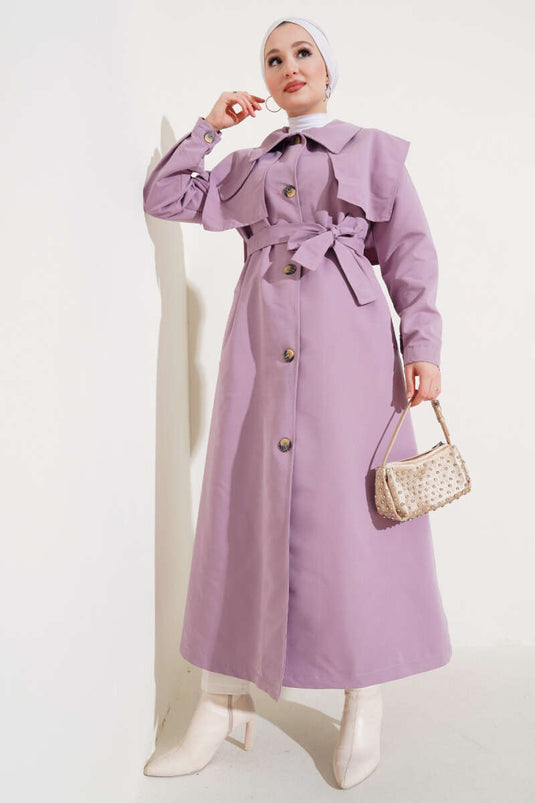 Pocket Detail Cape Trench Coat Lilac