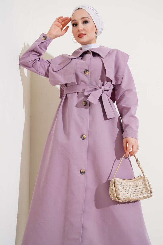 Pocket Detail Cape Trench Coat Lilac