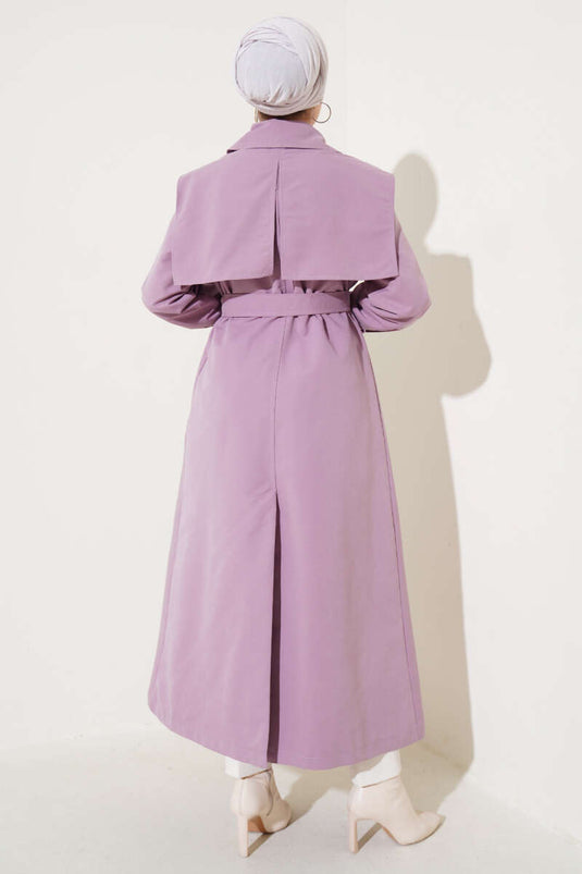 Pocket Detail Cape Trench Coat Lilac