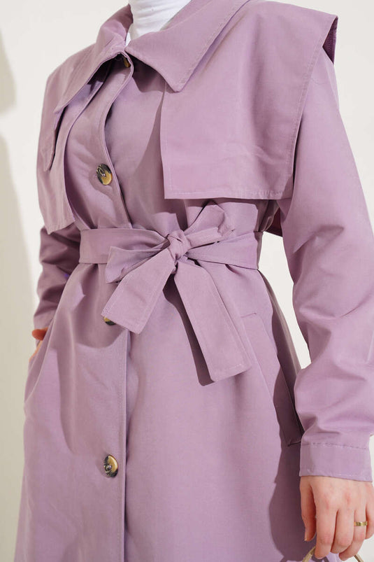 Pocket Detail Cape Trench Coat Lilac