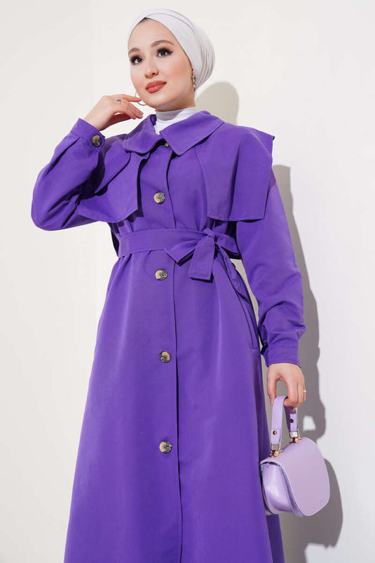 Trench-coat cape détaillé à rabat avec poche Violet