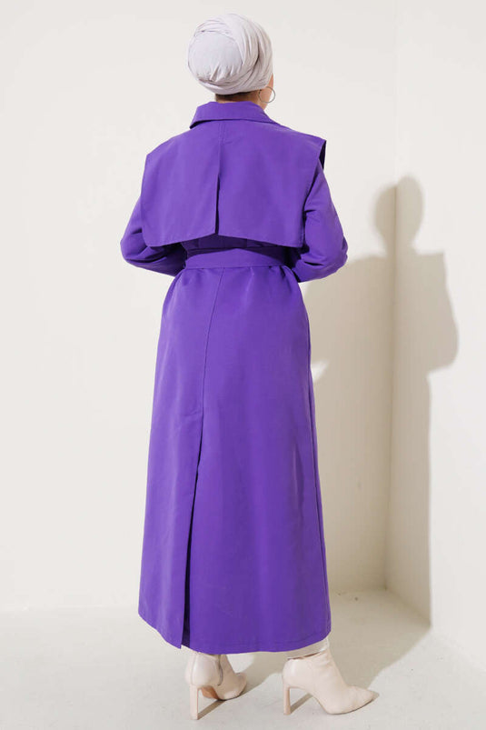 Trench-coat cape détaillé à rabat avec poche Violet