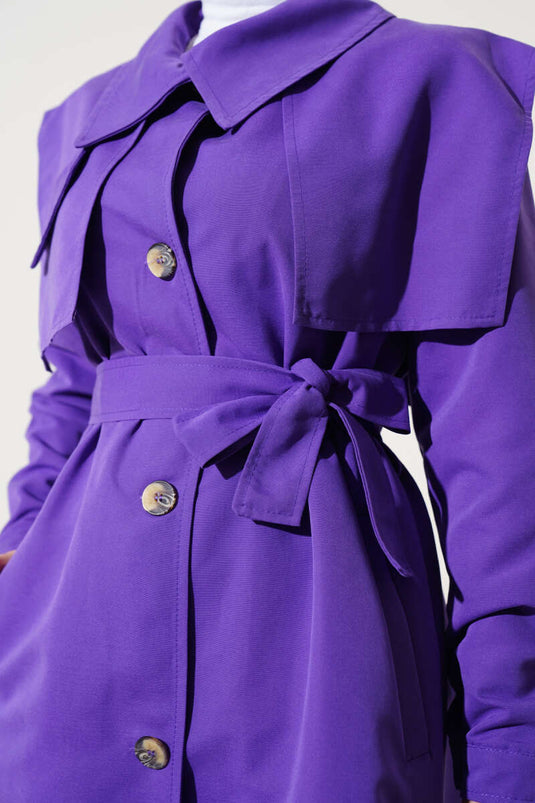 Trench-coat cape détaillé à rabat avec poche Violet