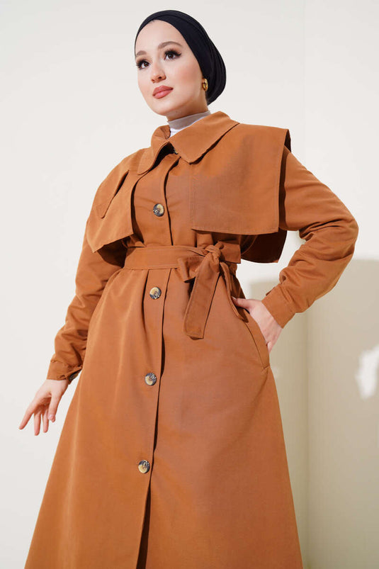 Cuff Detail Cape Trench Coat Tan