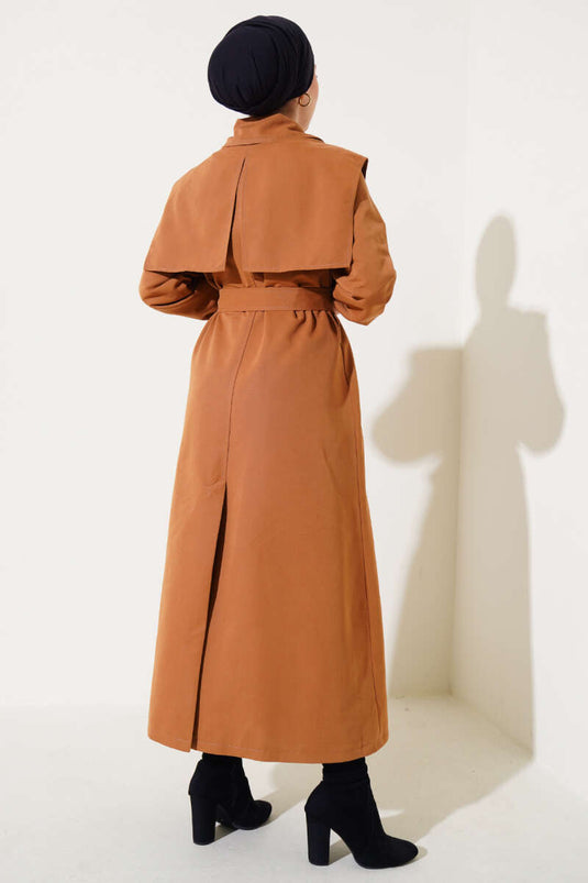 Cuff Detail Cape Trench Coat Tan