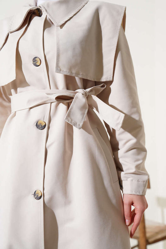 Pocket Detail Cape Trench Coat Stone