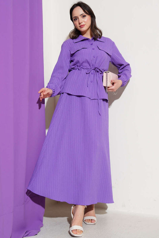 Pocket-Flap Waist Tunnel Skirted Bürümcük Suit Lilac