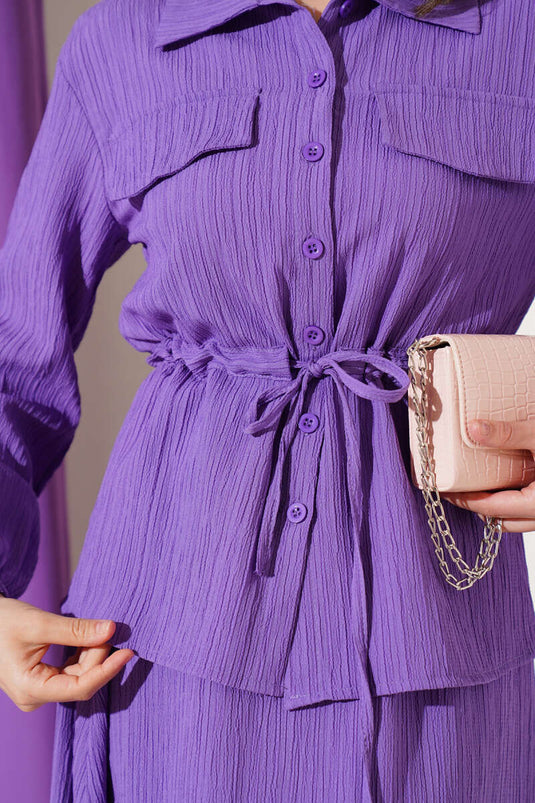 Pocket-Flap Waist Tunnel Skirted Bürümcük Suit Lilac