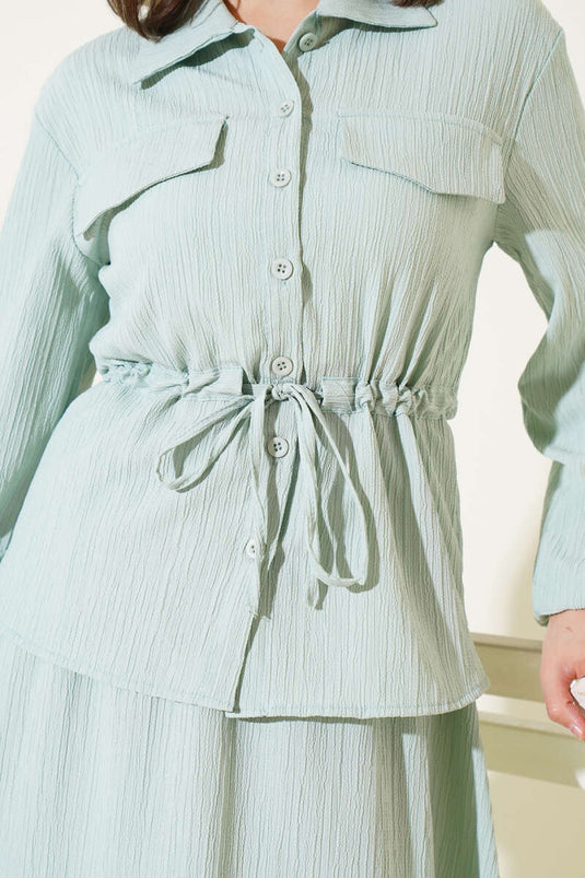 Combinaison portefeuille à taille basse et poches rabattues, couleur menthe