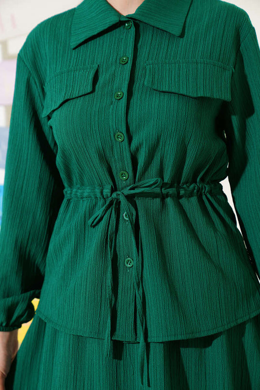 Cep Kapaklı Bel Tünelli Etekli Bürümcük Takım Zümrüt