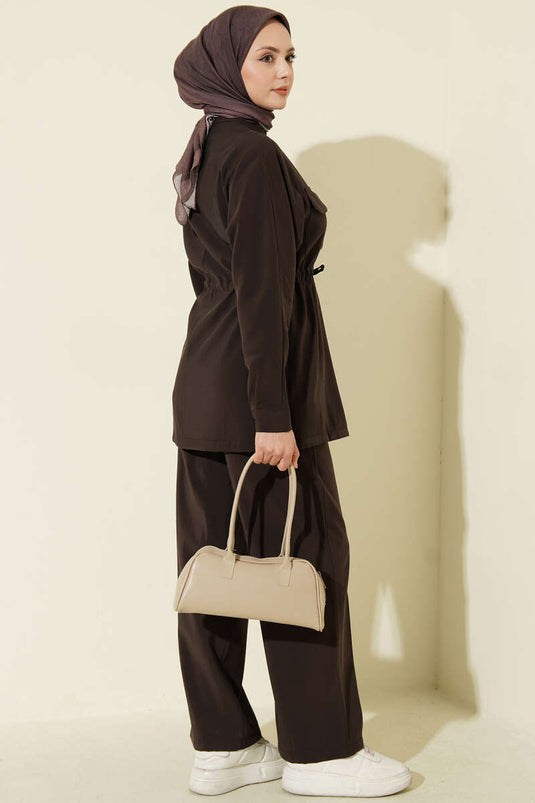 Two-Piece Set with Pocketed Waist Tunnel Modal Fabric Brown