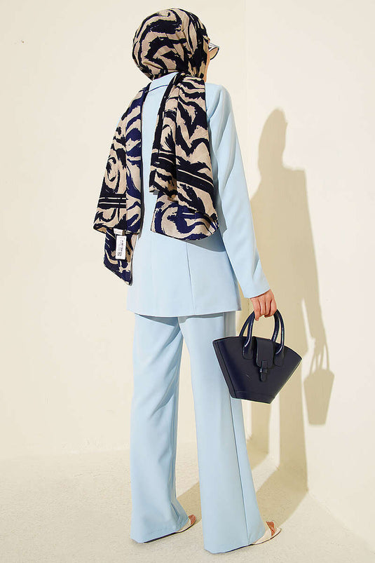 Two-Piece Set with Blazer Jacket and Patch Pockets in Baby Blue