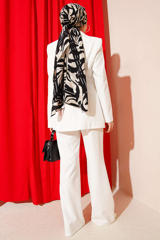 Two-Piece Set with Blazer Jacket and Pocket Flap White