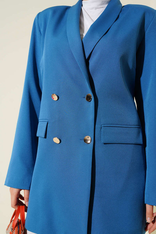 Chaqueta blazer cruzada con solapas en los bolsillos en color índigo