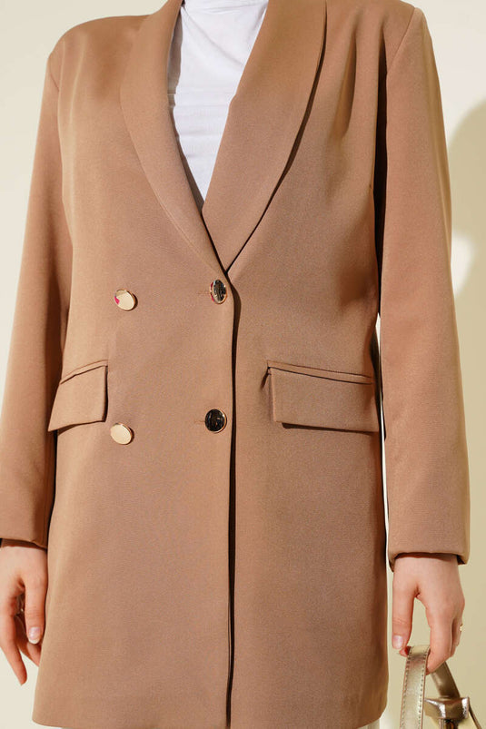 Double Blazer Jacket with Pocket Flap Latte