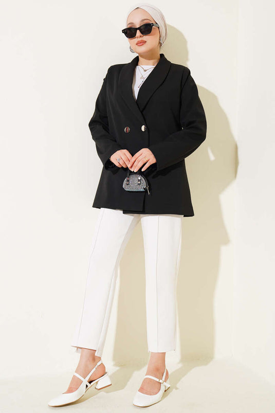 سترة بليزر بأربعة أزرار مع جيوب، أسود