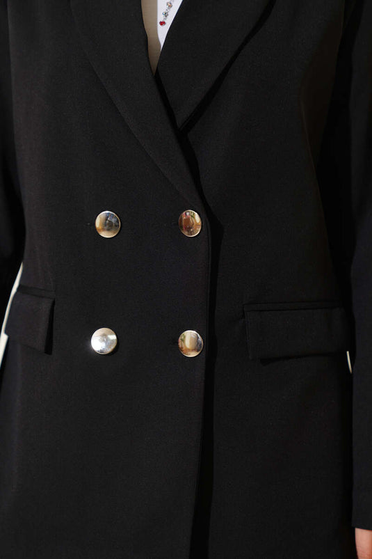 سترة بليزر بأربعة أزرار مع جيوب، أسود