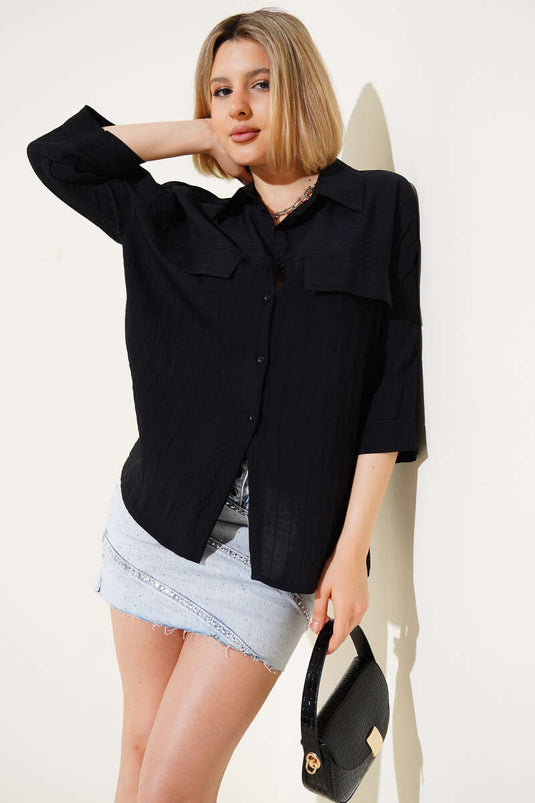 Poor Sleeve Shirt with Pocket Flap Black