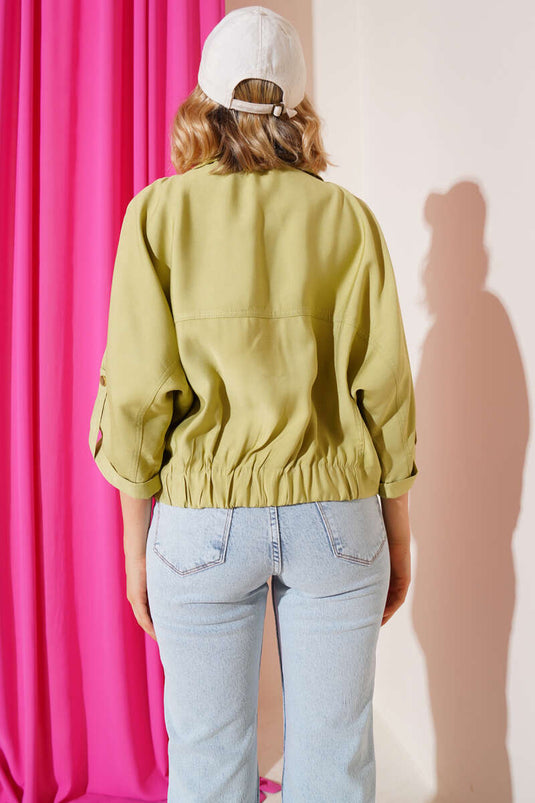 Veste de style britannique à manches à rabat et poches, couleur vert clair