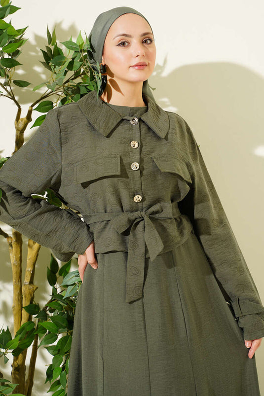 Ensemble robe sans manches en Tencel avec ceinture et fermeture éclair, kaki
