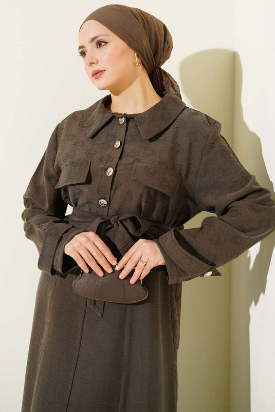 Tencel Pinafore Dress Set with Pocket and Belt, Mink