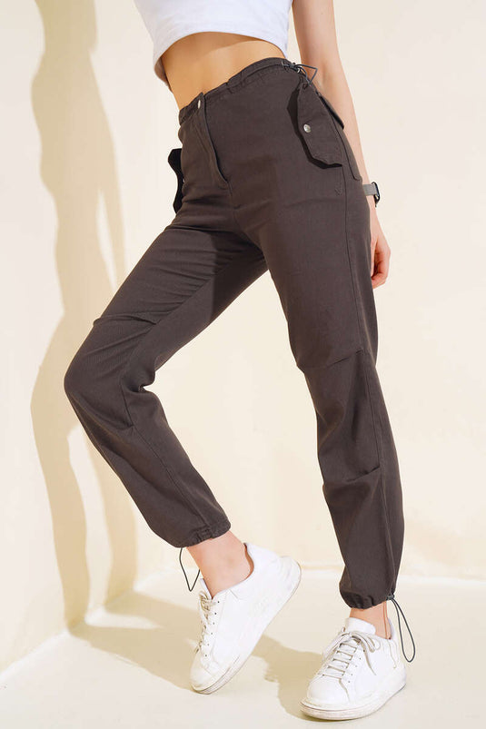 Elasticated Trousers with Pocket Flaps Anthracite