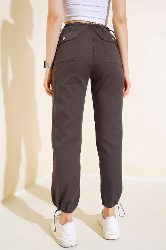 Elasticated Trousers with Pocket Flaps Anthracite