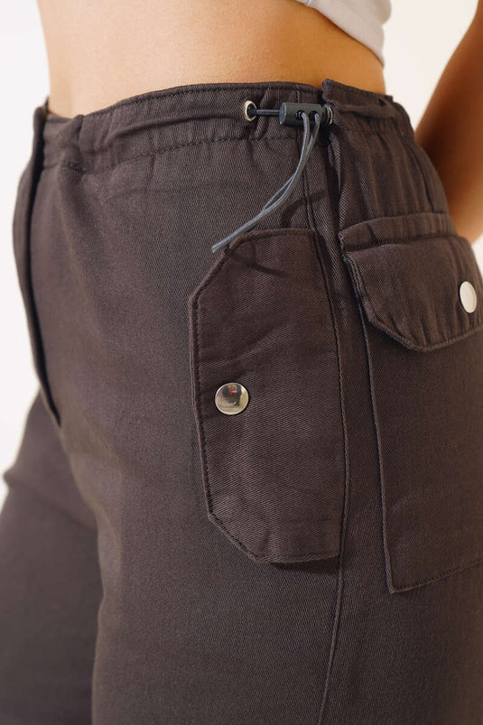Elasticated Trousers with Pocket Flaps Anthracite