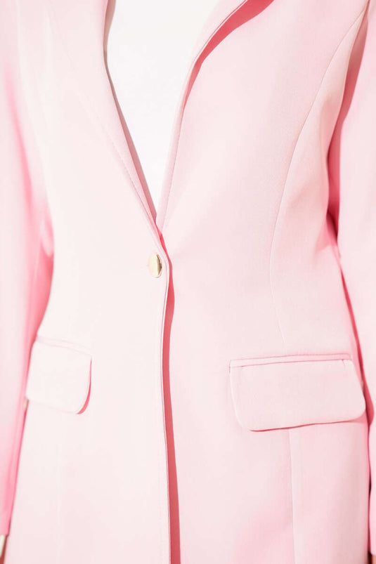 Single-Button Blazer Jacket with Pocket Flaps, Pink