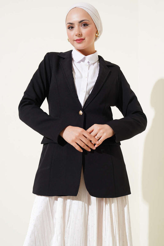 Cep Kapaklı Tek Düğmeli Blazer Ceket Siyah