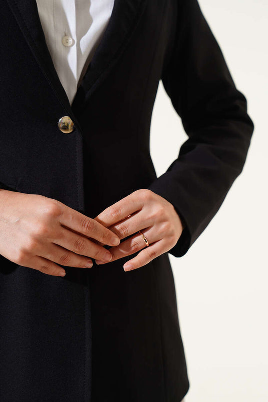 Cep Kapaklı Tek Düğmeli Blazer Ceket Siyah