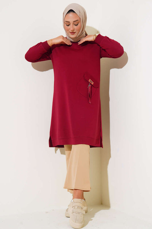 Lange grote maten tuniek met zakversiering Claret Red