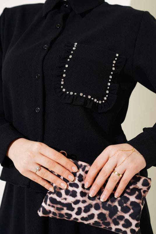 Black Ruffled Skirt with Stone Detail Two-Piece Set