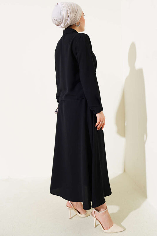 Black Ruffled Skirt with Stone Detail Two-Piece Set