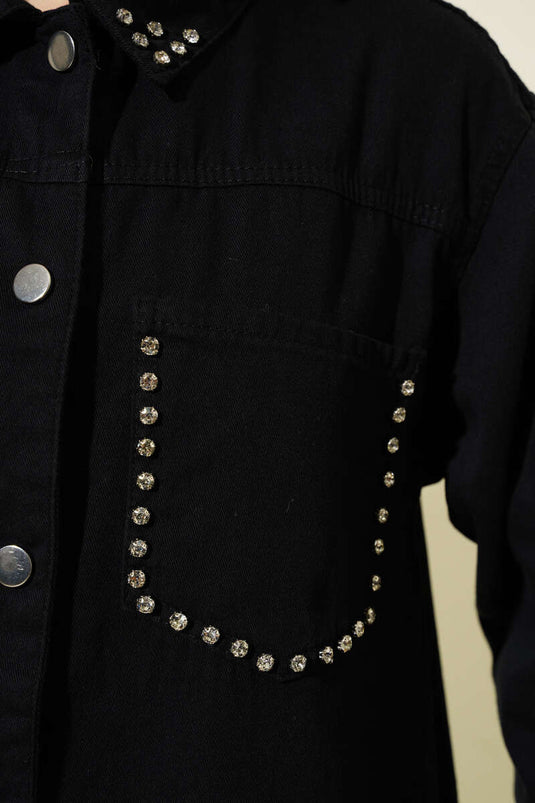 Stone-Studded Gabardine Jacket Black