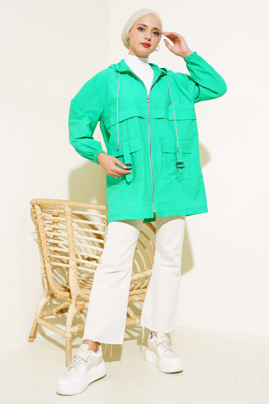 Manteau zippé avec boucle de poche vert fluo