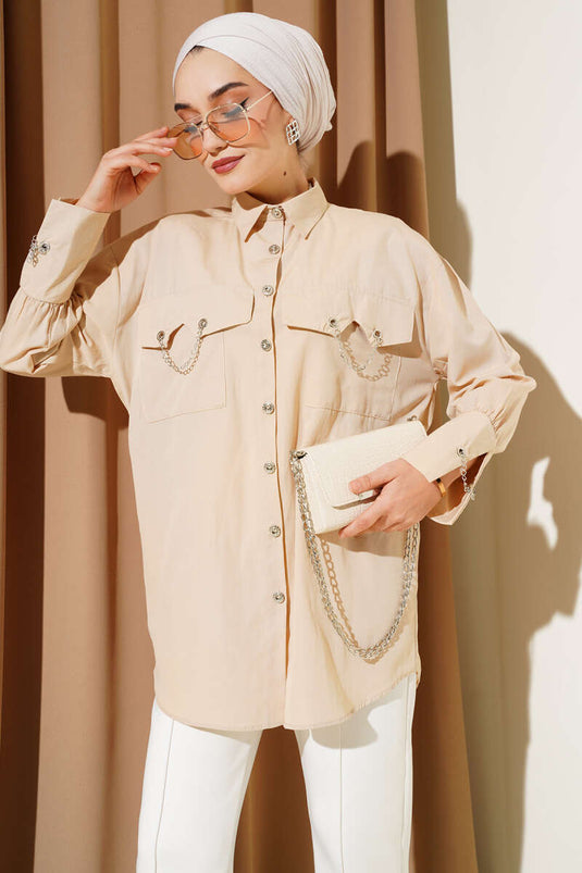 Pocket and Cuff Chain Shirt Latte