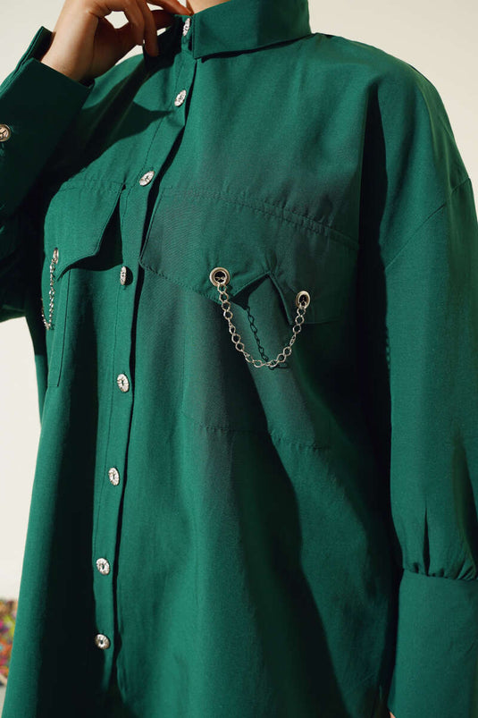 Cuff and Collar Chain Shirt Emerald